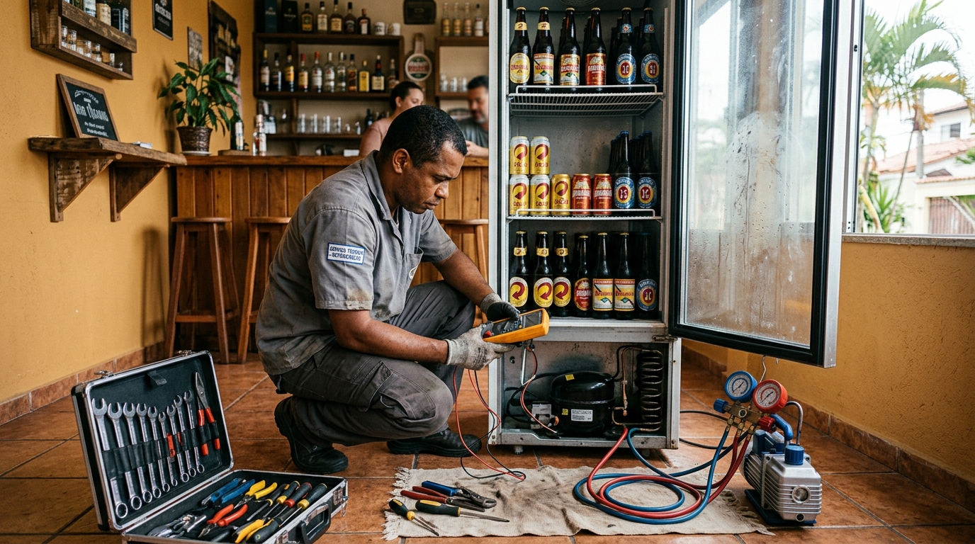 Troca de termostato de cervejeira em atendimento técnico em Juiz de Fora‑MG